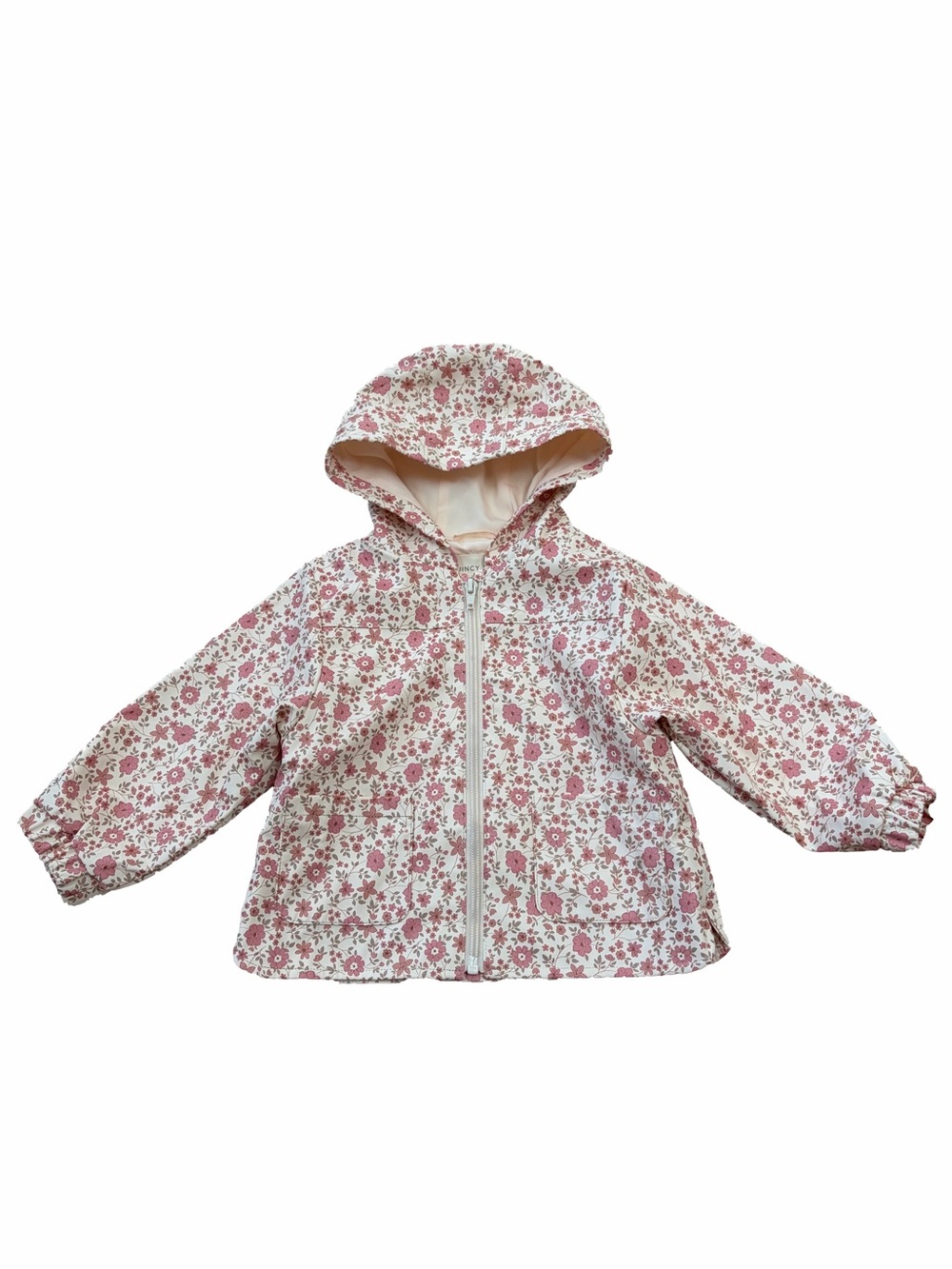 Quincy Mae Size 18-24 Months Hooded Raincoat in Bloom Pink Neutral Floral
